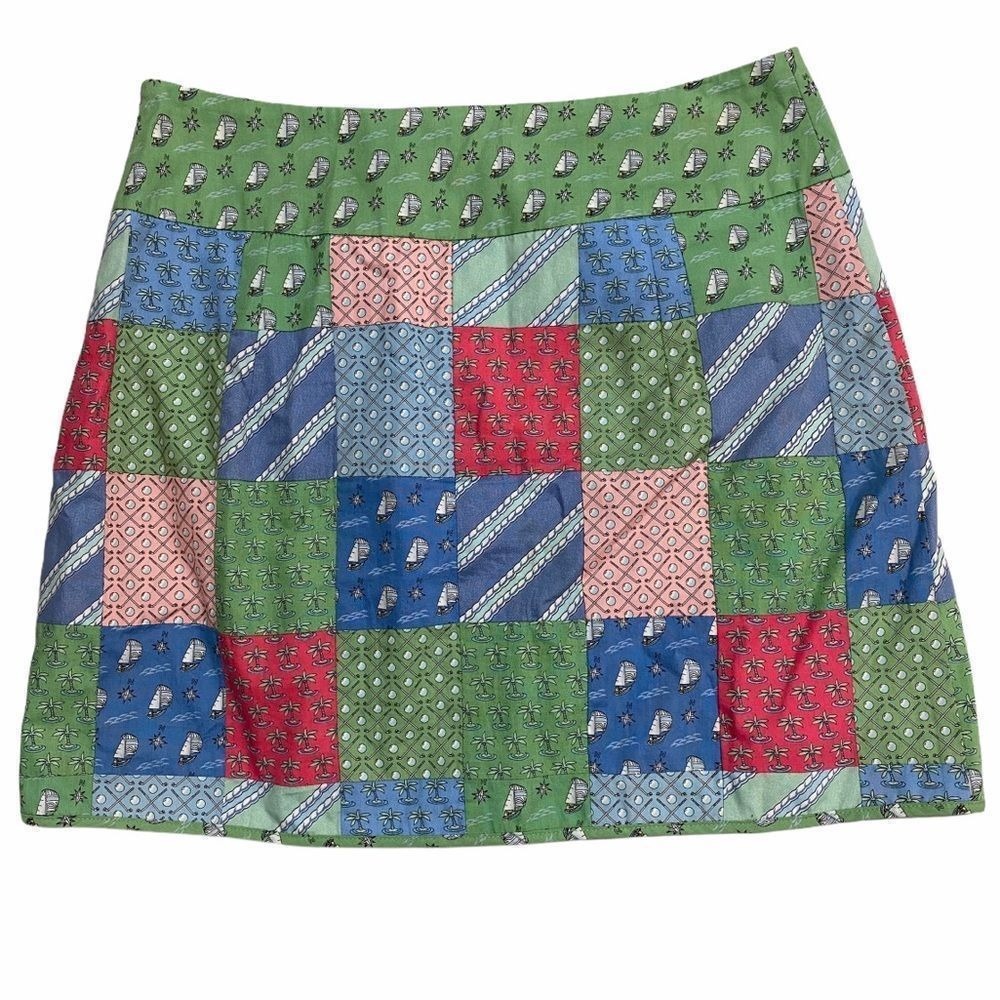 Y2K Vintage VINEYARD VINES Sz 2 Green Patchwork Overlap Multicolor‎ Mini Skirt